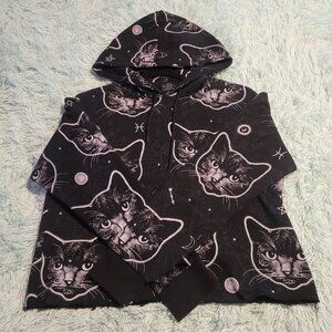 Hot Topic Cat Print Sweatshirt Hoodie Long Sleeve Midnight Hour Black Size L